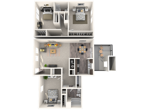 Floor plan for 3 beds, 2 baths, 1370 sqft